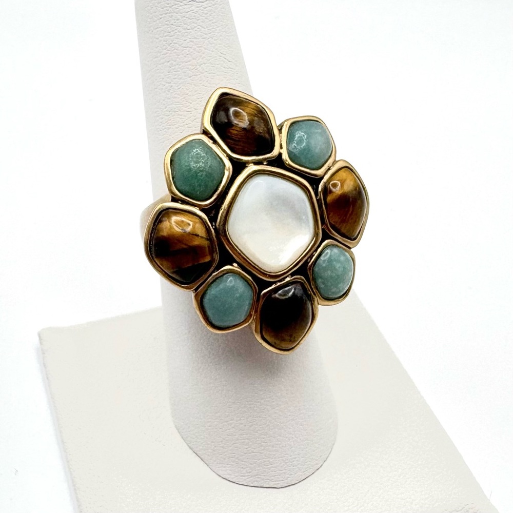 Studio Barse Multi-Stone Floral Cocktail Ring with White Center